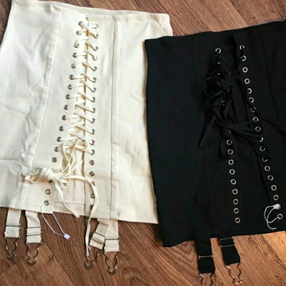 Cream laced-up girdle skirt